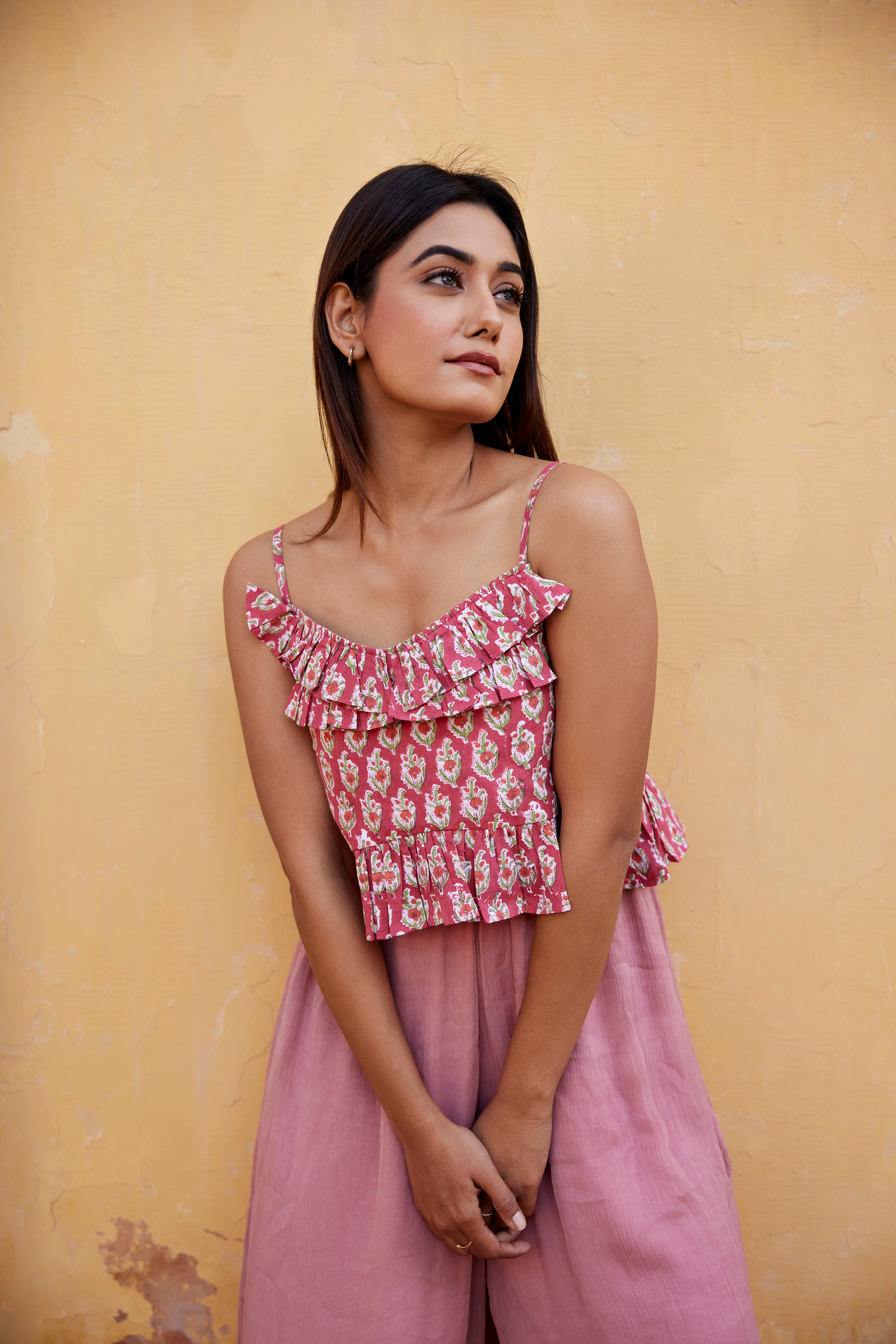 HAYAT block-printed ruffle Top