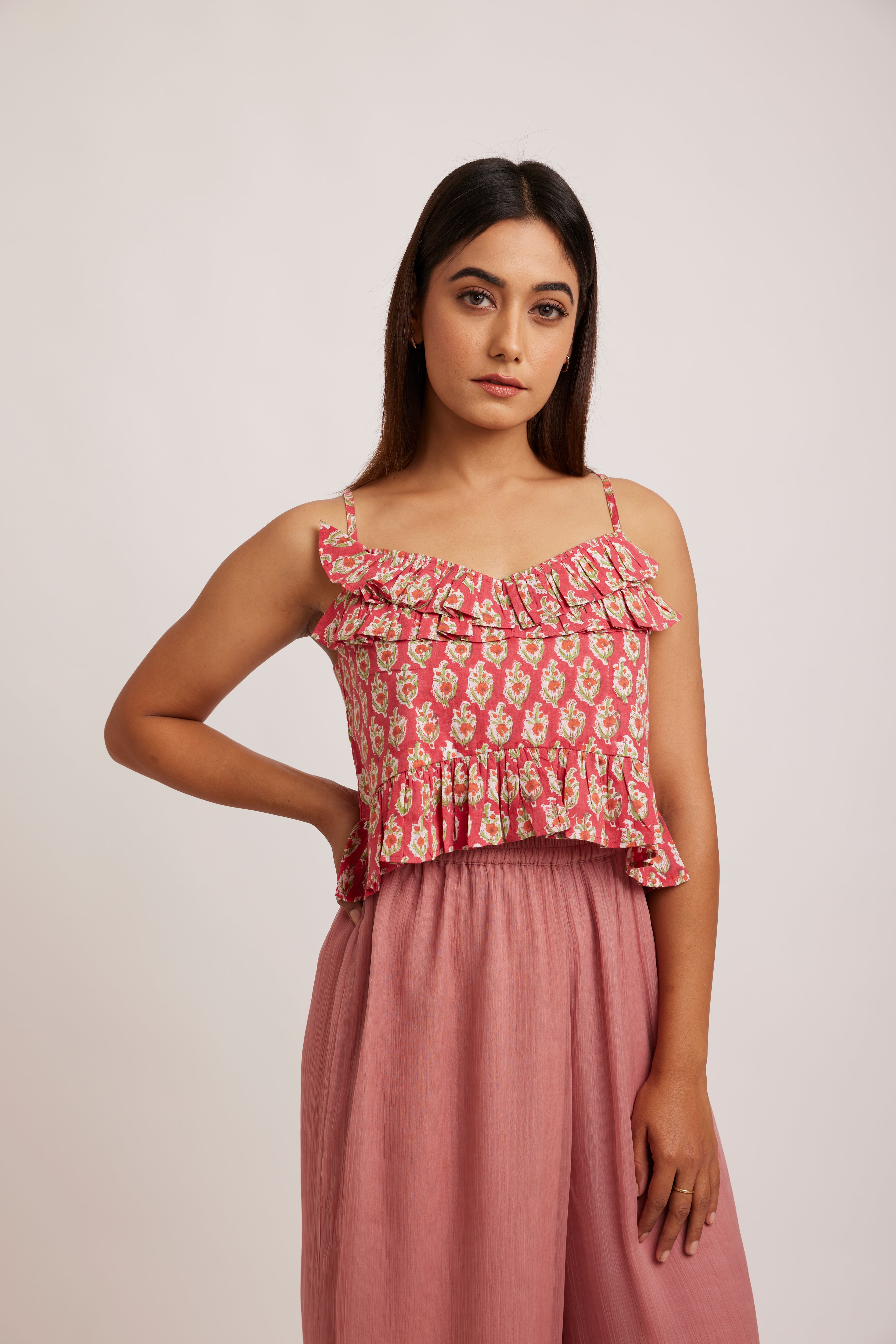 HAYAT block-printed ruffle Top